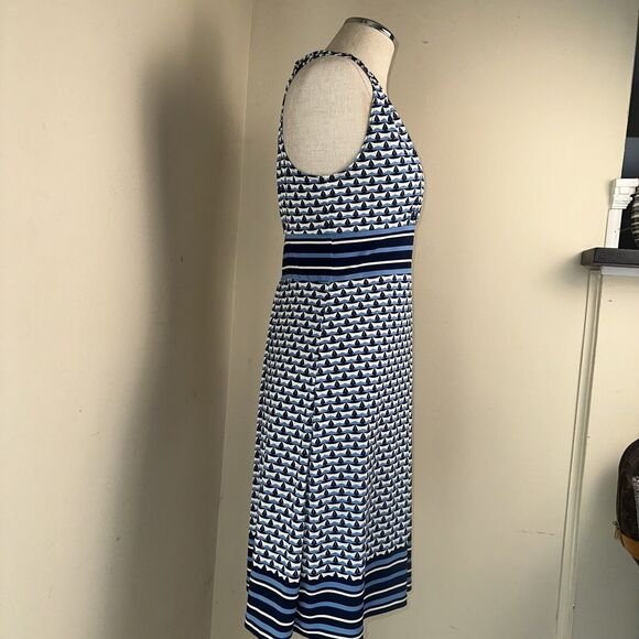 MAX STUDIO Dress Blue Geometric Floral Poly Spandex Sz Small EUC - Picture 8 of 9